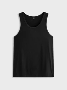Merionis Men's Minimalist Casual Modest  Basic Old Money High Elasticity Soft And Comfortable Versatile Solid Color Tank Top Sports And Daily Wear - Black - View 4