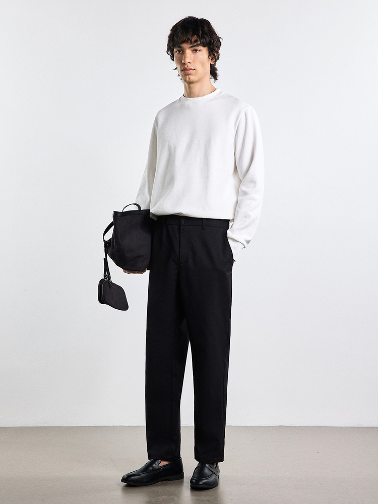 Merionis Loose Casual Fashion Minimalist Nordic Style White 100% Cotton Pullover Sweatshirt - White - View 7