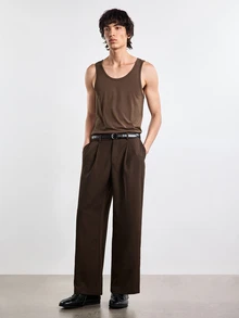 Merionis 男士純色極簡百搭背心，適合日常穿著 - 棕色 - 查看 5