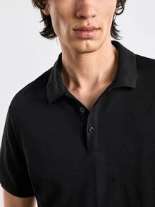 Merionis 男士素色單排扣休閒日常短袖 Polo 衫 - 黑色 - 查看 10