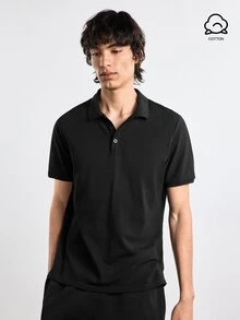 Merionis 男士素色單排扣休閒日常短袖 Polo 衫 - 黑色 - 查看 9