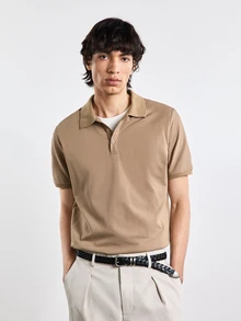 Merionis Men's High Cotton Content Soft And Comfortable Khaki Button Half-Placket Short Sleeve Polo Shirt Birthday Office Vacation Workout Summer Casual Modest - Khaki - View 6