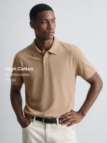 Merionis Men's High Cotton Content Soft And Comfortable Khaki Button Half-Placket Short Sleeve Polo Shirt Birthday Office Vacation Workout Summer Casual Modest - Khaki - View 1