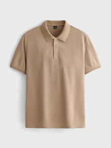 Merionis Men's High Cotton Content Soft And Comfortable Khaki Button Half-Placket Short Sleeve Polo Shirt Birthday Office Vacation Workout Summer Casual Modest - Khaki - View 3