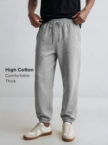 Merionis Men's High Cotton Content Soft And Comfortable Standard Size Fleece Lined Pocket Casual Basic Streetwear Sweatpants Gym Jogging Light Grey Winter - Light Grey - View 2