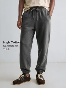 Merionis Men's High Cotton Content Soft And Comfortable Casual Versatile Thermal Lined Sweatpants Gym Work Dark Grey Winter - Dark Grey - View 1