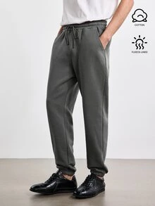 Merionis Men's High Cotton Content Soft And Comfortable Casual Versatile Thermal Lined Sweatpants Gym Work Dark Grey Winter - Dark Grey - View 6