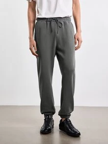 Merionis Men's High Cotton Content Soft And Comfortable Casual Versatile Thermal Lined Sweatpants Gym Work Dark Grey Winter - Dark Grey - View 5