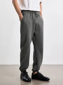 Merionis Men's High Cotton Content Soft And Comfortable Casual Versatile Thermal Lined Sweatpants Gym Work Dark Grey Winter - Dark Grey - View 7