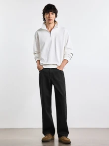 Merionis 男士直筒寬鬆休閒百搭牛仔褲，附口袋 - 深灰色 - 查看 8