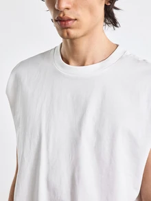 Merionis 男士純色圓領休閒寬鬆百搭背心 - 白色 - 查看 10