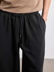 Merionis Men's Solid Color Drawstring Waist Straight Leg Loose Casual Sweatpants - Black - View 7