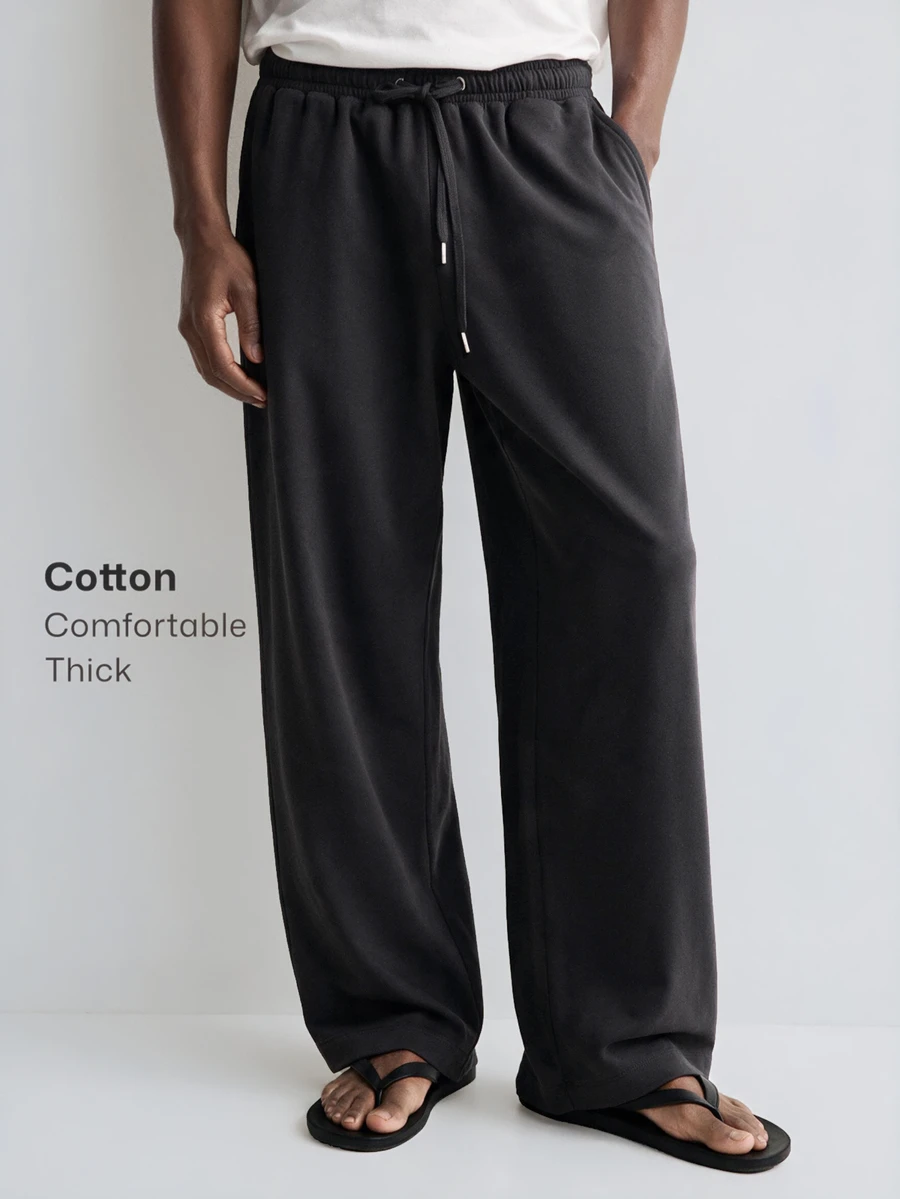 Merionis Men's Solid Color Drawstring Waist Straight Leg Loose Casual Sweatpants