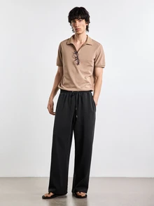 Merionis Men's Solid Color Drawstring Waist Straight Leg Loose Casual Sweatpants - Black - View 12