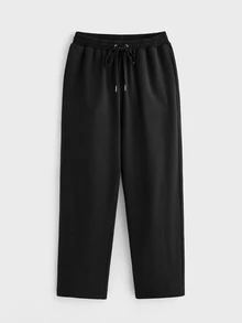 Merionis Men's Solid Color Drawstring Waist Straight Leg Loose Casual Sweatpants - Black - View 4