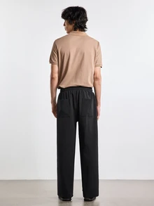 Merionis Men's Solid Color Drawstring Waist Straight Leg Loose Casual Sweatpants - Black - View 8