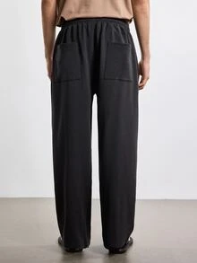 Merionis Men's Solid Color Drawstring Waist Straight Leg Loose Casual Sweatpants - Black - View 3