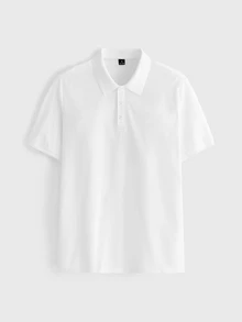 Merionis 男士純色短袖休閒通勤 Polo 衫 - 白色 - 查看 4
