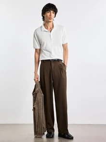Merionis 男士純色短袖休閒通勤 Polo 衫 - 白色 - 查看 9