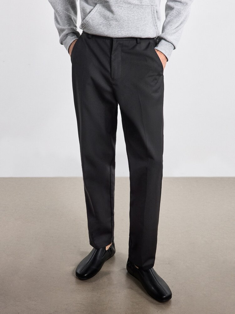 Merionis Men's Fashion Versatile Commute Solid Color Suit Pants - Black - View 5