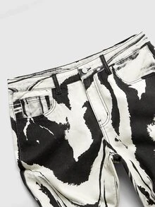ROMWE MEN Street Life Men's Contrast Color Pocket Casual Denim Jeans - Black and White - View 3