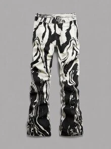 ROMWE MEN Street Life Men's Contrast Color Pocket Casual Denim Jeans - Black and White - View 2
