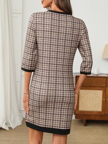 EMERY ROSE Gaun Bisnis Elegan Wanita Motif Kotak-kotak Vintage dengan Blok Warna - MultiWarna - View 2
