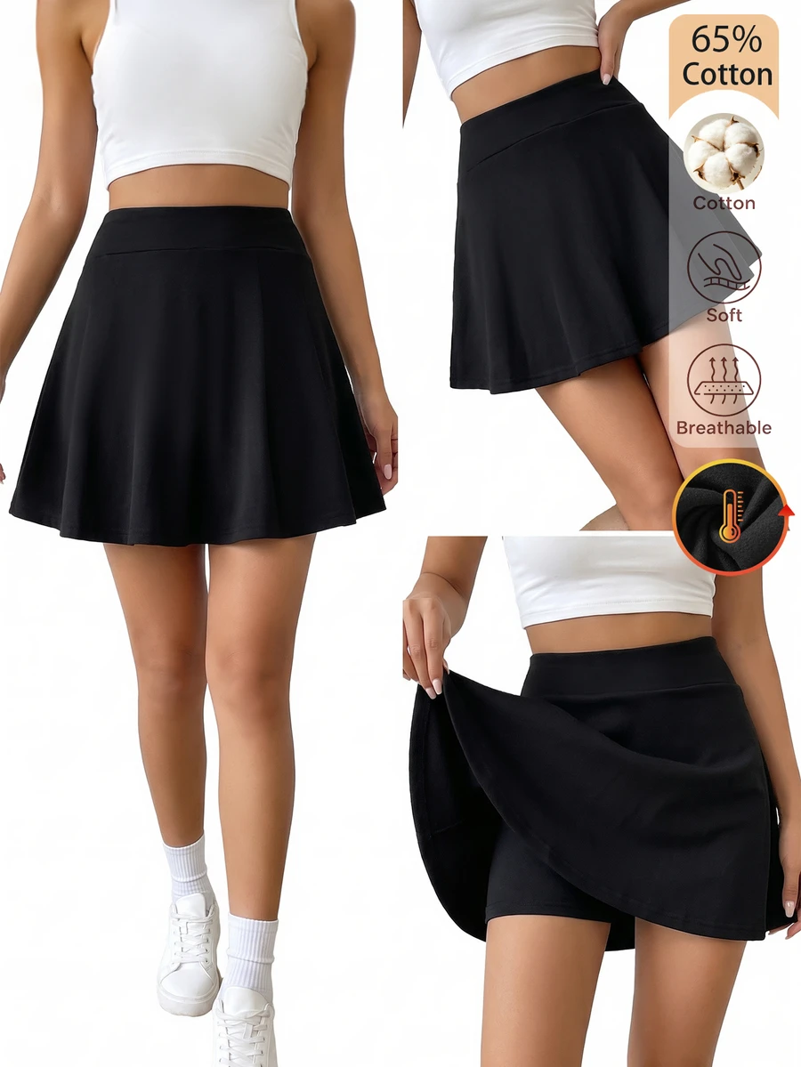 SHEIN Teen Girls Autumn/Winter Solid Black High Waist A-Line Flared Skirt Shorts, Casual Versatile Mini Skirt