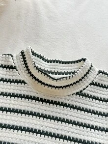 SHEIN 2件組幼童女童上衣褲子套裝，甜美可愛，白黑條紋，毛絨袖口，長袖圓領，加厚針織，適合生日、冬季、秋季、聖誕節假期 - 黑與白 - 查看 4