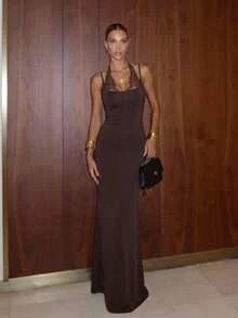 Aloruh Women's Lace Trim Patchwork Bodycon Mermaid Dress,Halloween - Brown - View 5