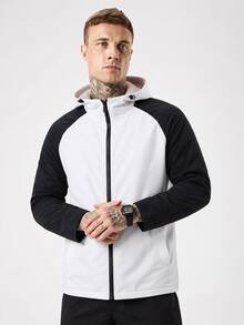 Gym Rark Boyfriend Style Men's Color Block Full Zip Up Front Hooded Jacket, Thermal Lined For Autumn Active Wear Long Sleeve Sports Jacket Sports Jacket - Multicolor - View 1
