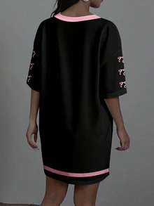Slaydiva Women V-Neck Mesh Mini Dress, Jersey No.07, Black & Pink, Suitable For Summer, Suitable For Sports Games, Back To School - Multicolor - View 2
