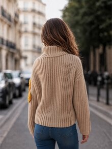 Zayélia Sweater Lengan Panjang Kasual Wanita Motif Bunga 3D untuk Sehari-hari - Coklat - View 2