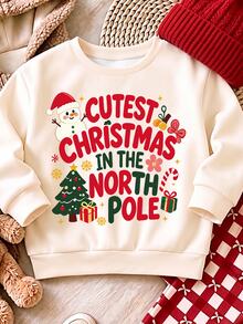 1 Set Baby Girls Cute Christmas Pattern Printed Fuzzy Crew Neck Long Sleeve Sweatshirt Pullover And Matching Bow Print Leggings Set, Suitable For Autumn/Winter - Multicolor - View 3