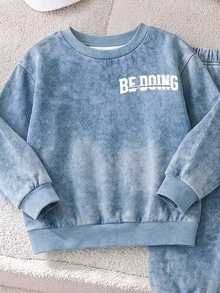 2pcs Baby Boys Back Letter Print 3D Printed Crew Neck Fleece Long Sleeve Sweatshirt And Matching Printed Fleece Sweatpants Set, Suitable For Autumn/Winter - Multicolor - View 4
