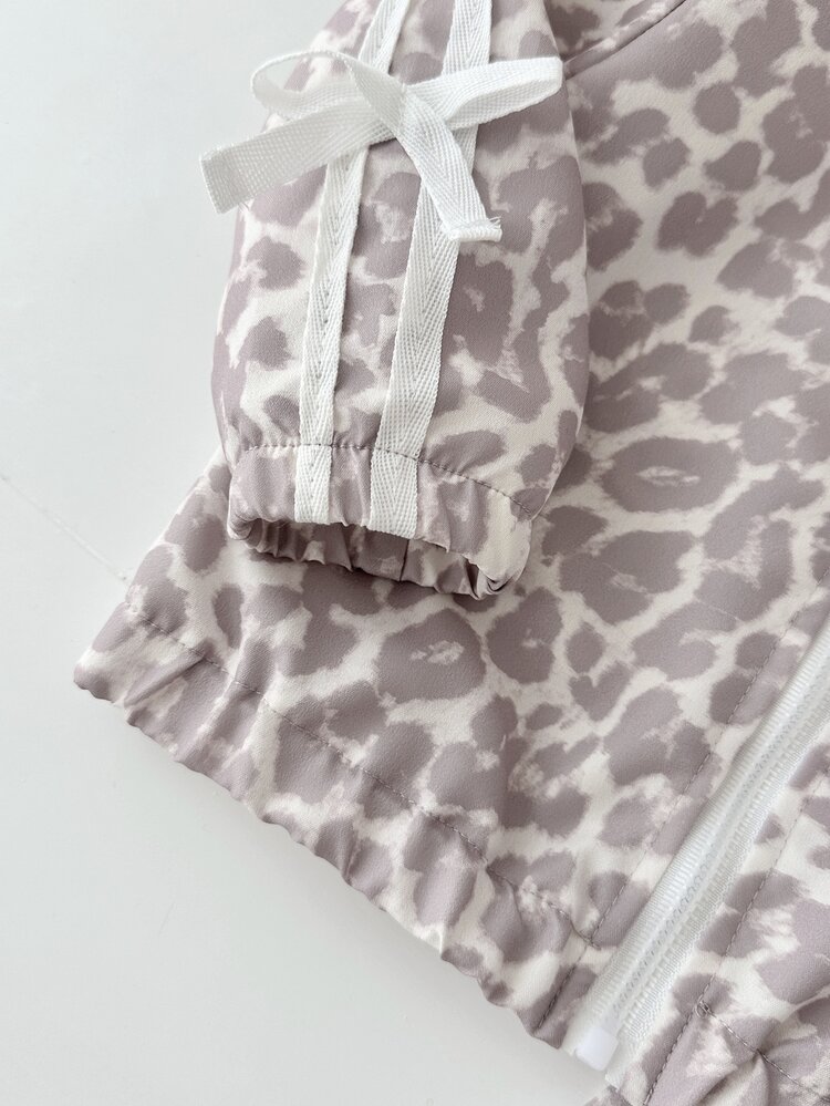 SHEIN Playful Pals 2pcs Toddler Girl Jacket + Pants Sweet Pink Leopard Print Bow Ribbon Side Stripe Long Sleeve Mock Neck Birthday Party Fall Ballet Princess Sporty Chic - Multicolor - View 6