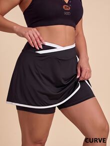 SHEIN Sports Rok Olahraga Wanita Ukuran Plus dengan Hiasan, Alternatif Gaya Kawaii, Alternatif Gaya Renaissance, Rok Pendek Tenis, Rok Pendek Olahraga ... - Hitam dan Putih - View 3
