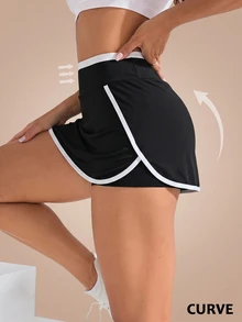 SHEIN Sports Rok Olahraga Wanita Ukuran Plus dengan Hiasan, Alternatif Gaya Kawaii, Alternatif Gaya Renaissance, Rok Pendek Tenis, Rok Pendek Olahraga ... - Hitam dan Putih - View 2