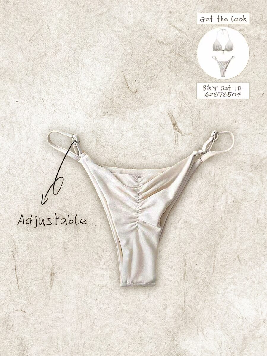 SHEIN Swim Women's Solid Color Thong Panties, Simple Design For Bikini Bottom For Summer Beach Vacation - Apricot - View 1