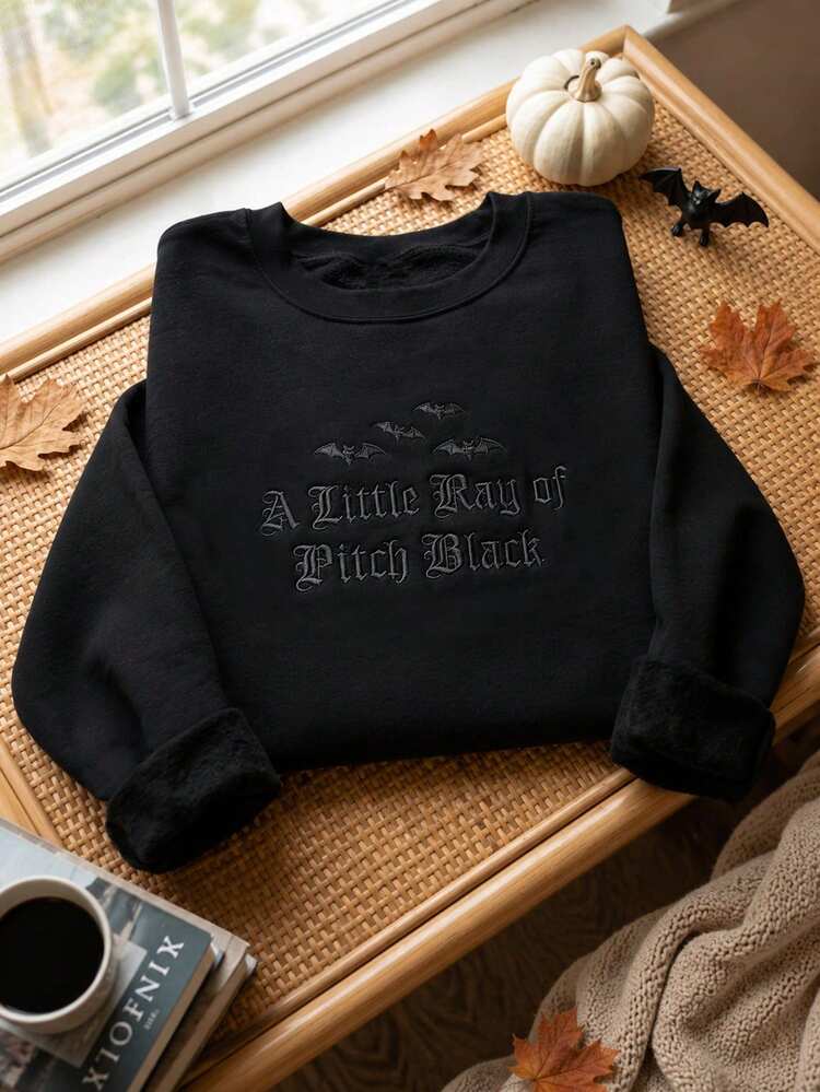 SHEIN Women's Letter Print Crew Neck Casual Daily Long Sleeve Sweatshirt - Black - View 3