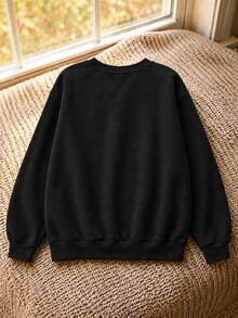 SHEIN Women's Letter Print Crew Neck Casual Daily Long Sleeve Sweatshirt - Black - View 2