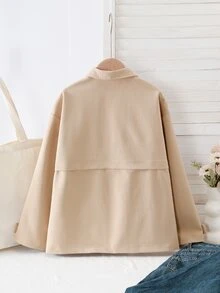Jaket Streetwear Kasual untuk Remaja Perempuan, Jaket Minimalis dengan Kerah Model Utilitas, Plaket Tersembunyi, Dua Saku, Rapi, Tahan Lama, Serbaguna, Warna Beige, Cocok untuk Musim Gugur. - Khaki - View 2