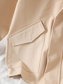 Jaket Streetwear Kasual untuk Remaja Perempuan, Jaket Minimalis dengan Kerah Model Utilitas, Plaket Tersembunyi, Dua Saku, Rapi, Tahan Lama, Serbaguna, Warna Beige, Cocok untuk Musim Gugur. - Khaki - View 8