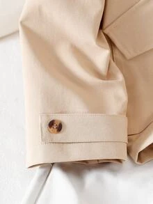 Jaket Streetwear Kasual untuk Remaja Perempuan, Jaket Minimalis dengan Kerah Model Utilitas, Plaket Tersembunyi, Dua Saku, Rapi, Tahan Lama, Serbaguna, Warna Beige, Cocok untuk Musim Gugur. - Khaki - View 3