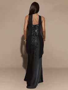 Gossip Girl X SHEIN SHEIN BAE Black Strapless Full Rhinestone Curved Hem Corset / Strapless Ribbon Rhinestone Boning Shaping Sexy Party Top - Black - View 2