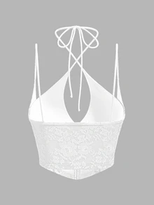 SHEIN ICON 优雅纯色镂空蕾丝前扣吊带背心 - 白色 - 查看 6