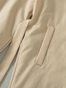 SHEIN Girls' Classic Double-Breasted Trench Coat With Fleece Lining, Winter Long Jacket - Khaki - View 6