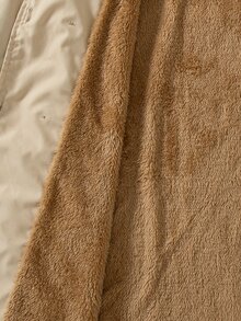 SHEIN Girls' Classic Double-Breasted Trench Coat With Fleece Lining, Winter Long Jacket - Khaki - View 3