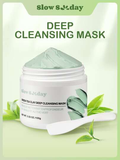 Mascarilla de arcilla de té verde SlowSunday de limpieza profunda, cuidado de la piel, mascarilla facial, mascarilla de arcilla, elimina puntos negros, control de grasa, iluminadora, reduce poros, mejora el tono de la piel, K Beauty, ideal para fiestas, adecuada para otoño e invierno, Halloween y Navidad