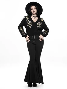 ROMWE Dark Gothic Cherry Skull Embroidered Contrast Color Short Loose Knit Cardigan - Black - View 3